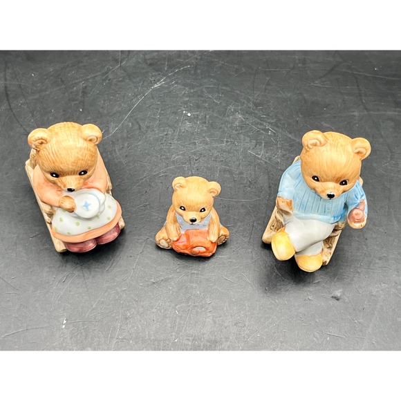 Vtg Set of 3 Homco Porcelain Teddy Bear Family Figurines Mother Father Baby 2.5" - Picture 2 of 6